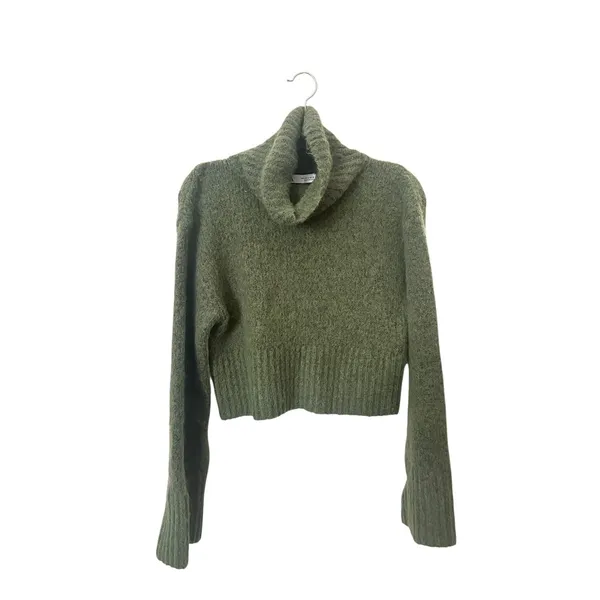ZARA Stand‎ Collar Alpaca Blend Cropped Sweater Green Small - Image 2