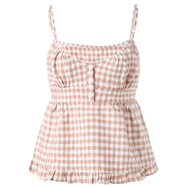 Nordstrom Women's Tan Gingham Y2K tank Top Size Medium! - Image 4