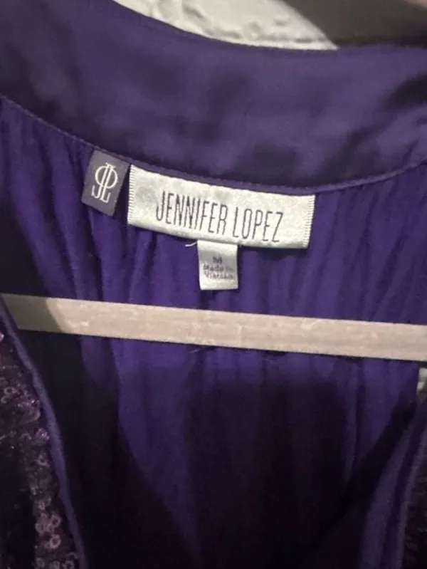 Jennifer Lopez Purple Sequin Halter Top With Side Bow Size M - Image 2