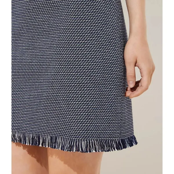 NWT Ann Taylor LOFT Womens Size 2 Blue White Fringe Tweed Shift Mini Dress NEW - Image 2