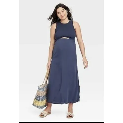 Isabel by Ingrid &‎ Isabel Navy Blue Smocked Cutout Maternity Midi Dress XL - Image 2
