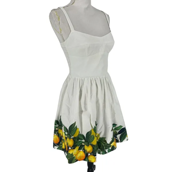 Amanda Uprichard Napoli Lemon Print Cotton Mini Dress White Size‎ S - Image 9