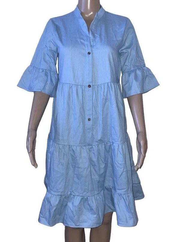 Buttoned front tiered mini dress - Image 7