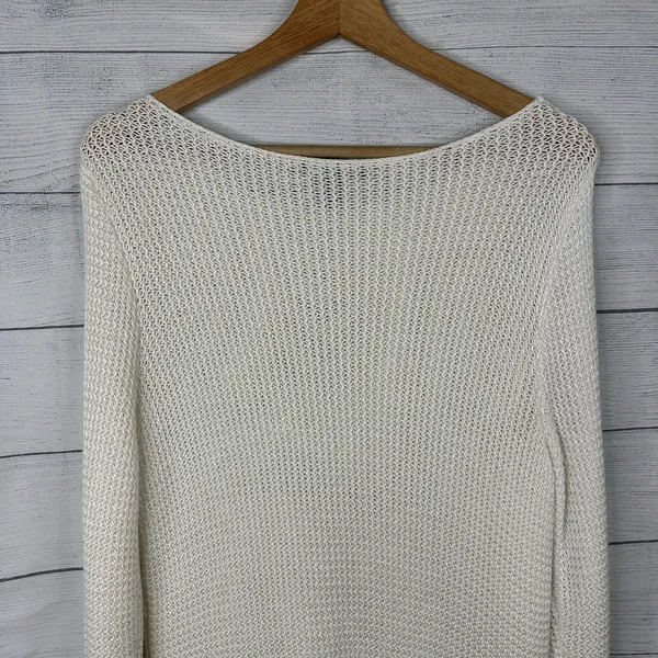 Ralph Lauren LRL Womens XL Open Knit Crochet Long Sleeve Sweater White Beachy - Image 6