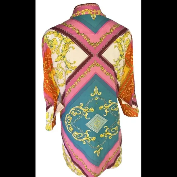 VIPAVADEE STUNNING Luxury Designer PRINT BUTTON FRONT‎ SHIRT 3/4 SLEEVES SZ S - Image 2