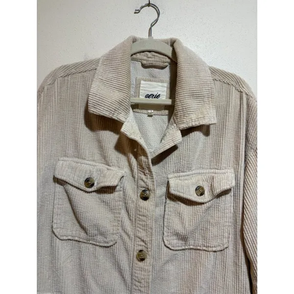 Aerie Size L Corduroy Shacket Shirt Jacket Cream Button Down Front - Image 2