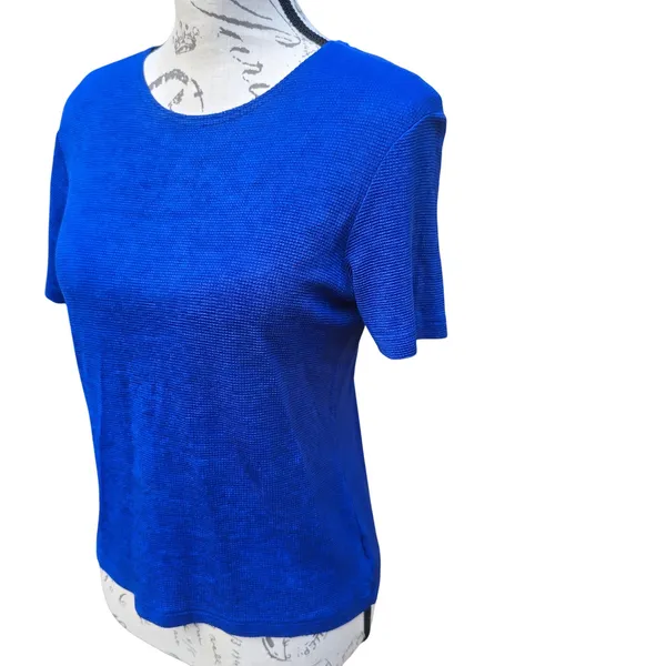 Vintage 10R Blue Knit Top, Short Sleeve Casual T Shirt, Women's Size‎ Small - Image 2