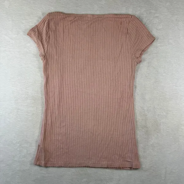 Reformation Womens Pink Ribbed Square Neck Tencel Modal Short Sleeve Top Medium - Image 6