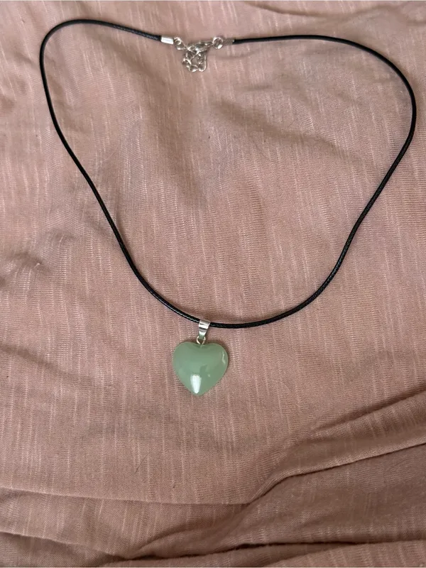 Green Heart Pendant Necklace with Black Cord - Image 3