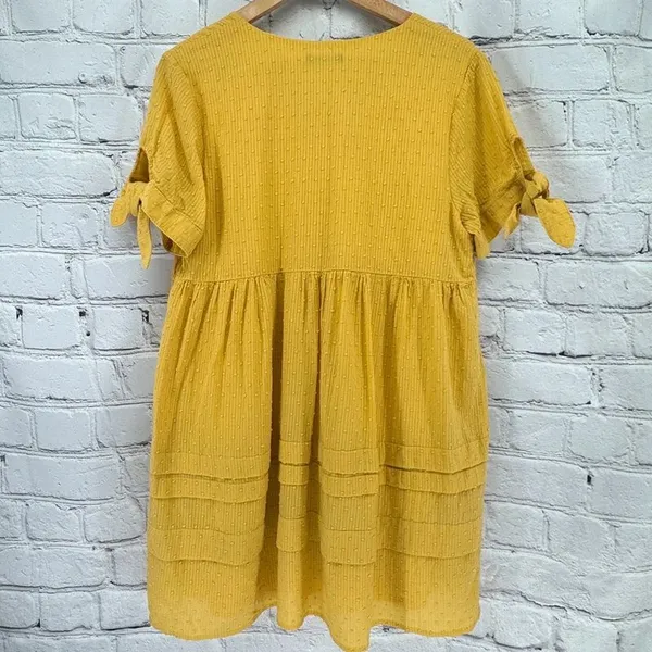 Very j Dress M Golden Yellow 100% Cotton Lined Swiss Dot - Image 2