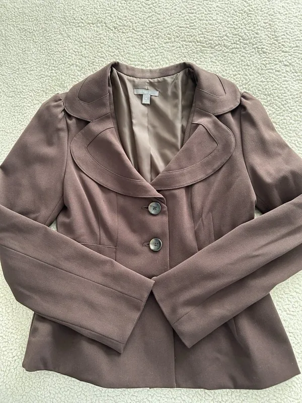 Apt. 9 Collared V-Neck Three Button Peplum Blazer Jacket Brown Size 6 - Image 4