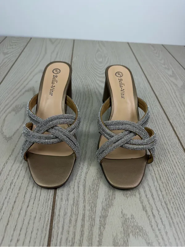 Bella Vita Women's Carmen Heeled Slip On Gem Strap Sandals 7.5W Bronze $100 - Image 3