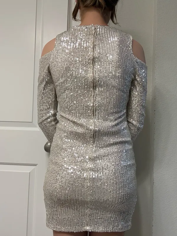 Silver Sparkly Mini Dress - Image 2
