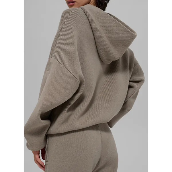 Alo Yoga Knit Hooded Sweater Scholar Size S Beige - Image 5