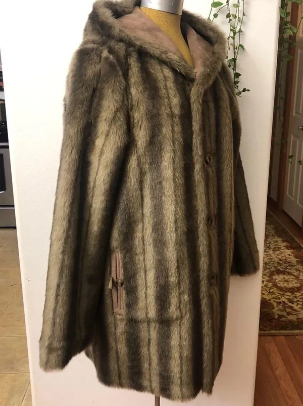 Dennis Basso Coat Reversible Faux Suede Fur Mink Brown Hooded - Image 8