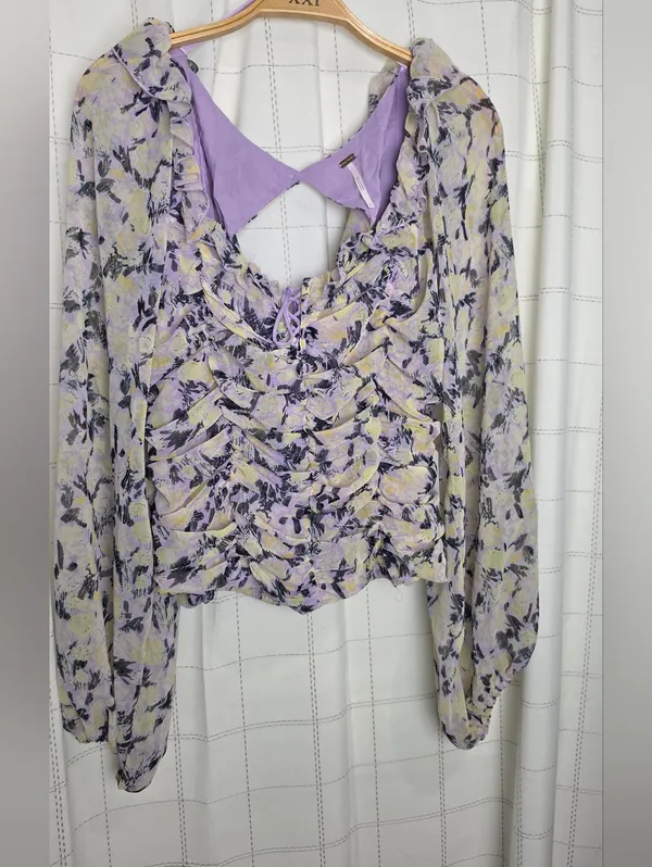 Free People Mabel Printed Blouse in Lilac Combo - Image 2