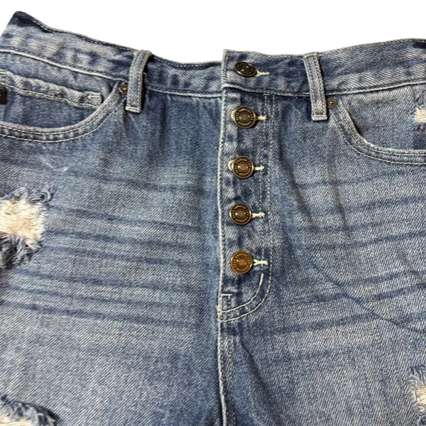 Kancan Button Fly Denim Distressed Raw Hem High Rise Jean Shorts Size Large - Image 2