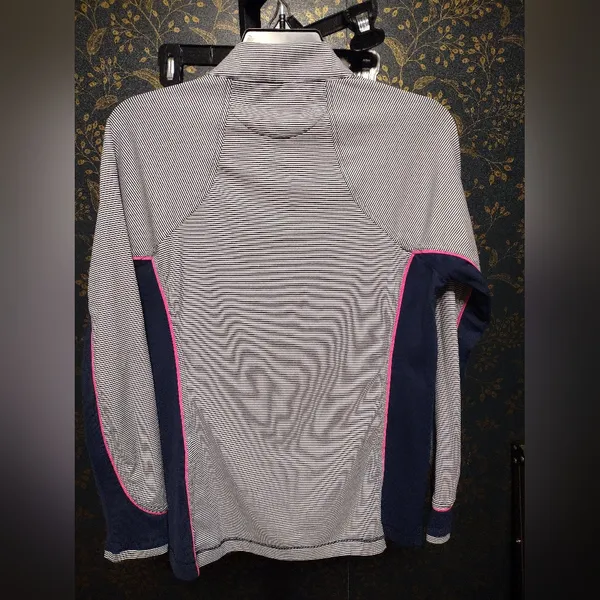 Peter Millar Striped Navy and White Pullover with Pink Trim - Image 3