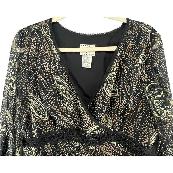 ICE Y2K Silk Babydoll Top Womens L Black Abstract Paisley Lined Whimsigoth Boho‎ - Image 5