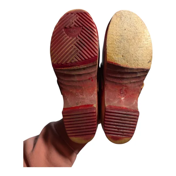 Vtg 1970s Holie Red Leather Hand Painted Wooden Sole Swedish Clogs Sz 36 5.5 - Image 4