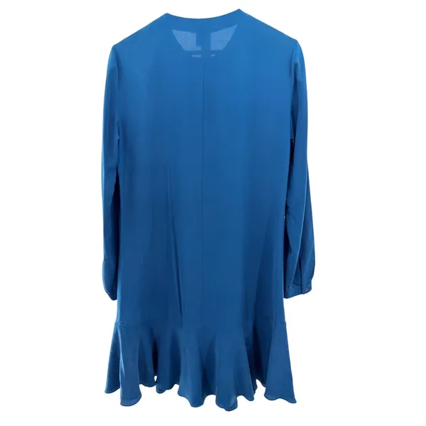 Iris &‎ Ink Blue 100% Silk Long Sleeve Flounce Hem Drop Waist Dress Button Front - Image 7