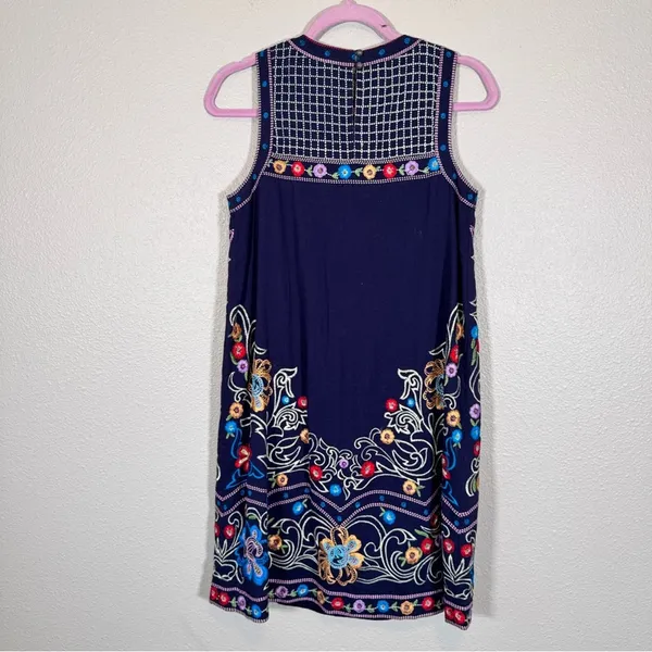 Maeve Anthropologie Blue Floral Embroidered Mini Shift Dress Womens 2 Sleeveless - Image 4