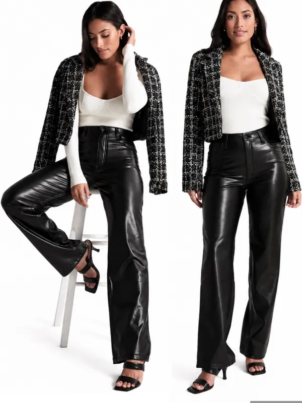 Abercrombie Curve Love High Rise 90s Relaxed Vegan Leather Pant Black Size 26 - Image 2