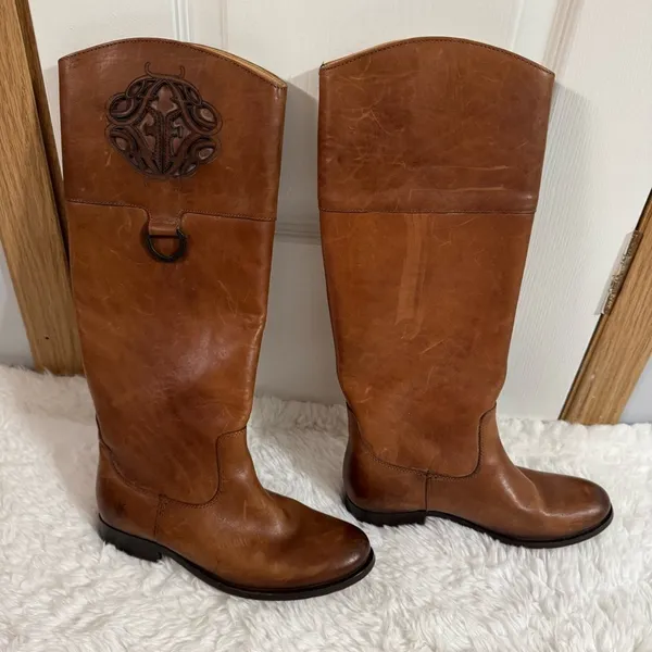 Frye Brown Leather Knee High Cowgirl Boots Size 6.5 - Image 16