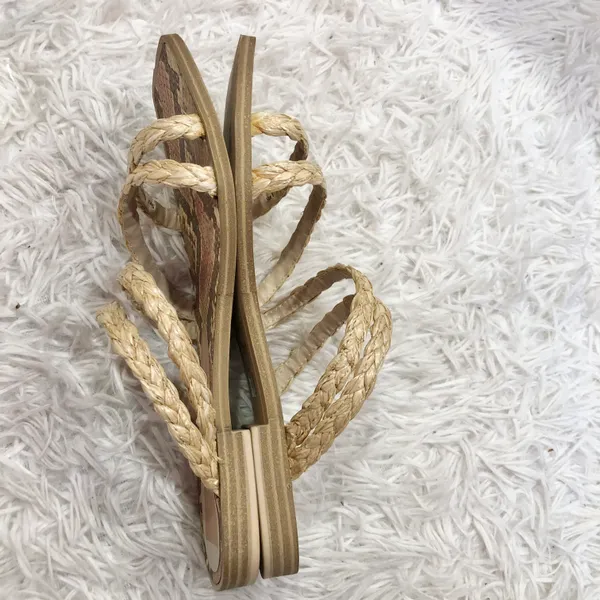 Dolce Vita Izabel Raffia Slide Strappy Sandals Tan Snakeskin 8 - Image 5