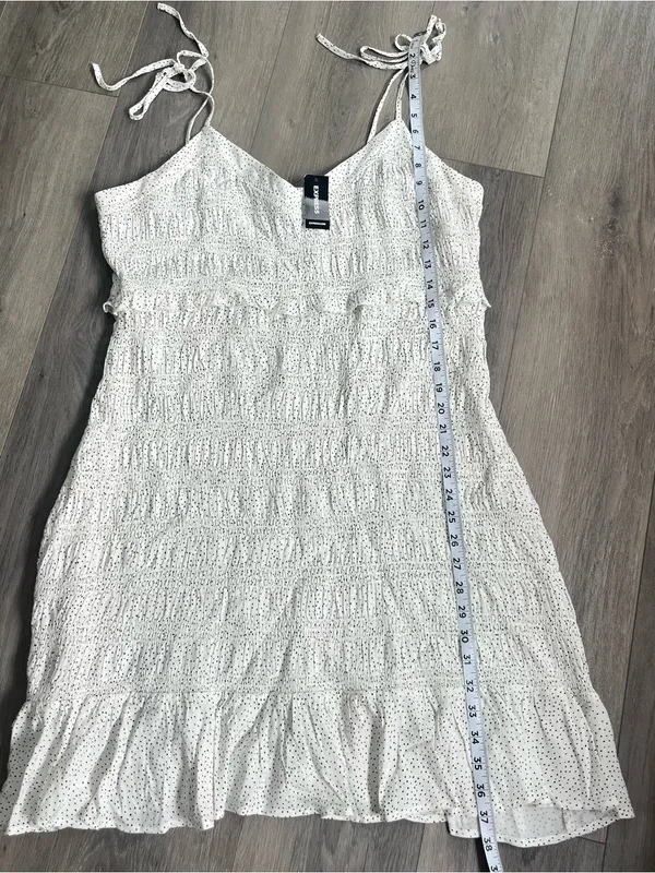 NWT Express White Black Polka Dot Smocked Midi Dress XL Tie Strap - Image 6