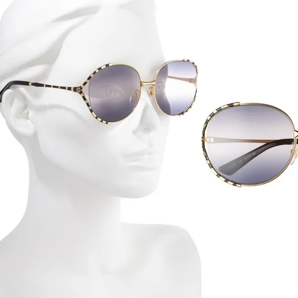 Gucci 59mm Round Sunglasses in Gold/Brown Gradient - Image 3