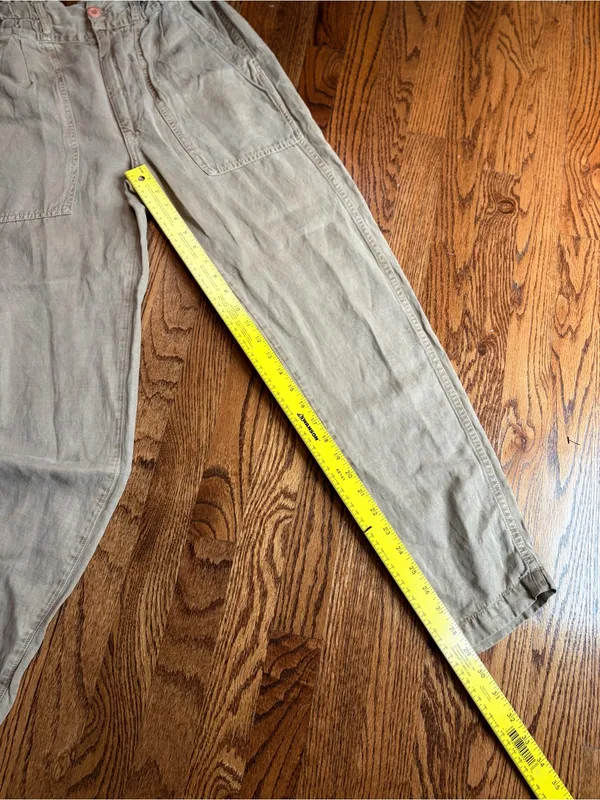 AMO Drapey Army Pant Linen Cotton Khaki Paperbag Waist Utility Pants Sz 26 - Image 14