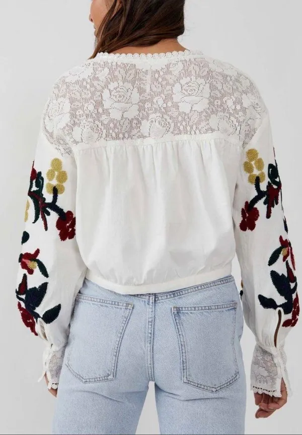 Free People Meadows Floral Embroidered Crop Blouse - Image 3