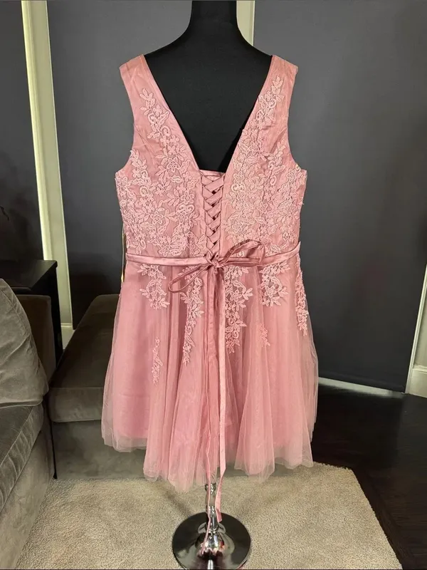 Women’s Pink Lace Short Tulle Prom Party Homecoming Dress Corset Back 24W **READ - Image 4