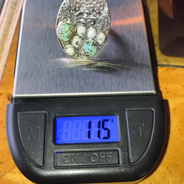 White Buffalo Turquoise Blue Turquoise Sterling Silver Forest Ring Size 7 - Image 9