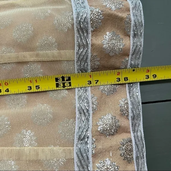 Handmade India Beaded Mesh Tunic Dress Champagne Gold Silver Embellished L/XL *Runs Small - Image 3