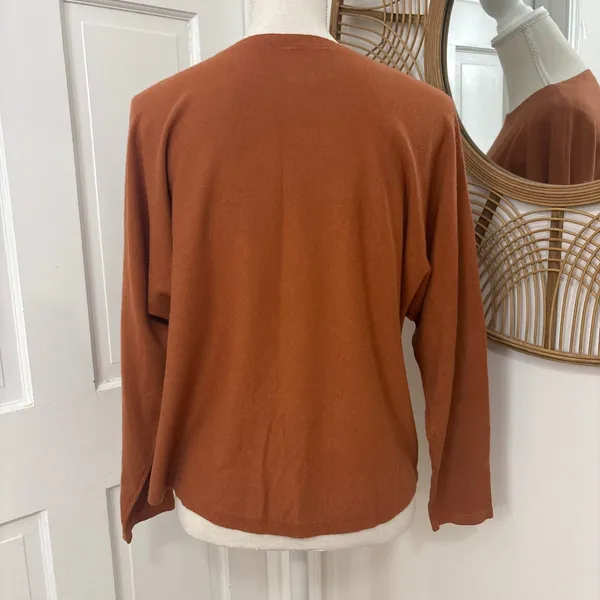 Sioni Embellished Rust Sweater XL Orange Studded Leaf Boho Autumn Western Boxy - Image 7