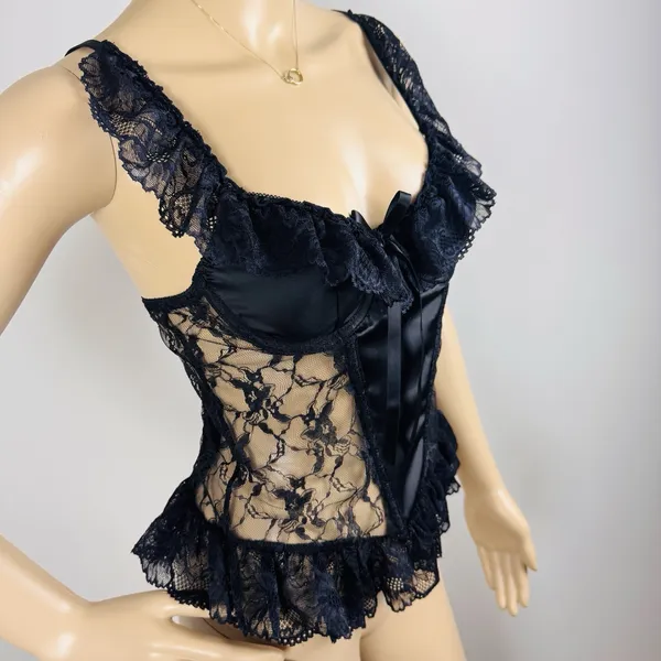 NWT PLT Black Lace Corset Top - Size‎ 2 Hook & Eye Closure - Image 5
