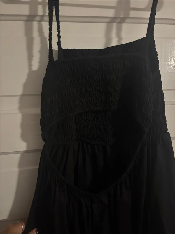 Old Navy Cotton Black Smocked Bodice Maxi Dress with Open Back - Image 3
