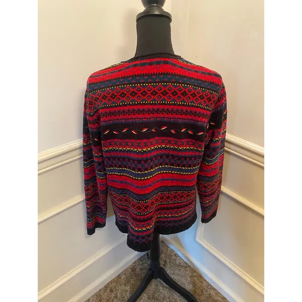 Vintage Fair Isle Roll Neck Geometric Knit Crew Neck Pullover Sweater Ribbed - Image 4