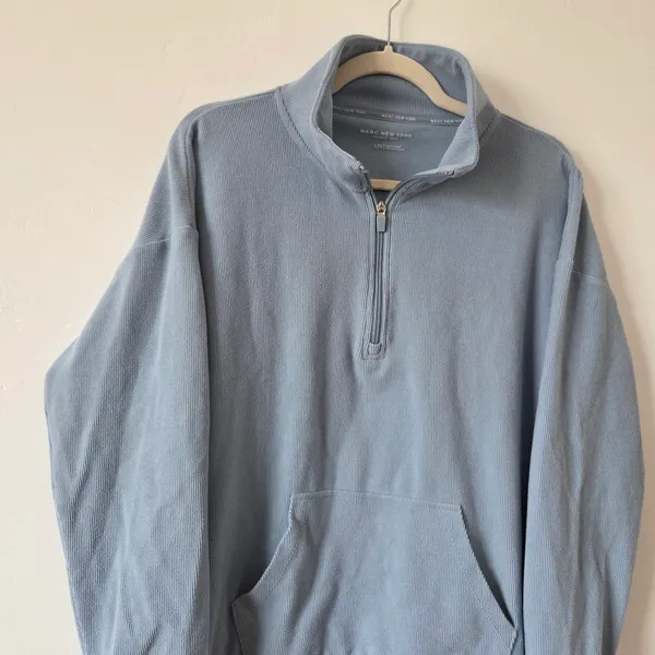 Marc New York Blue Corduroy Quarter Zip Pullover Sweater Cozy Loungewear Large - Image 2