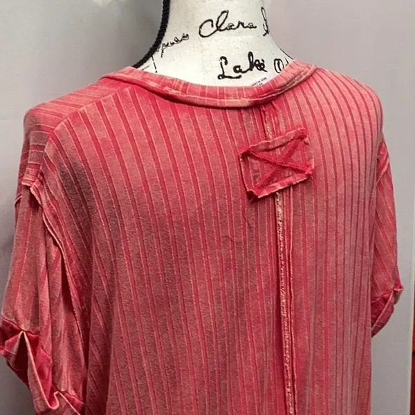 Zenana ribbed boat Neck Distressed raglan top Coral L/XL - Image 5