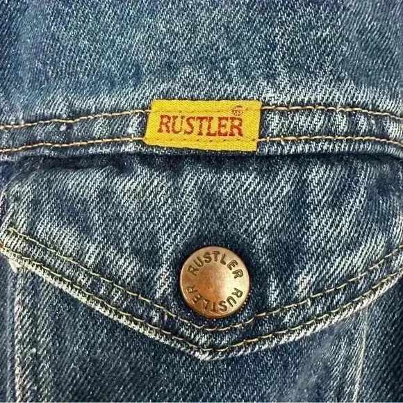 Vintage Rustler Jacket Medium Wash Boxy Crop Denim Trucker Jean Womens‎ Medium - Image 8