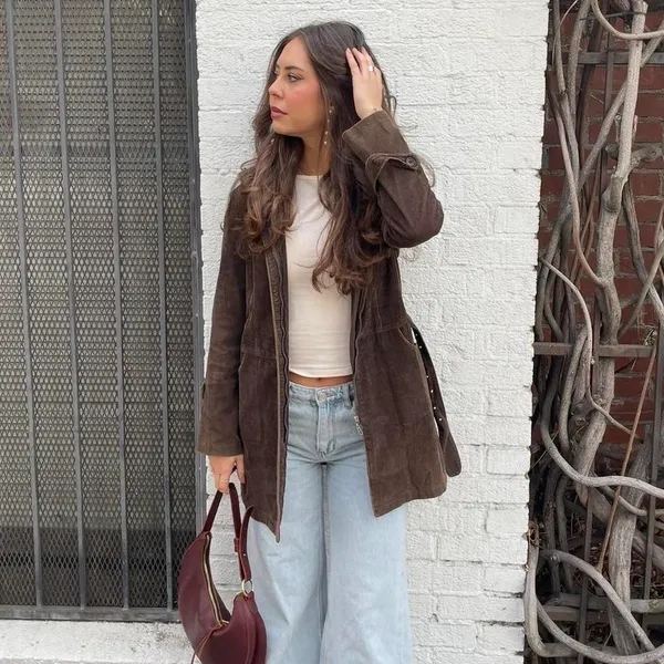 Vintage retro Brown corduroy trench coat belted jacket sz s - Image 2