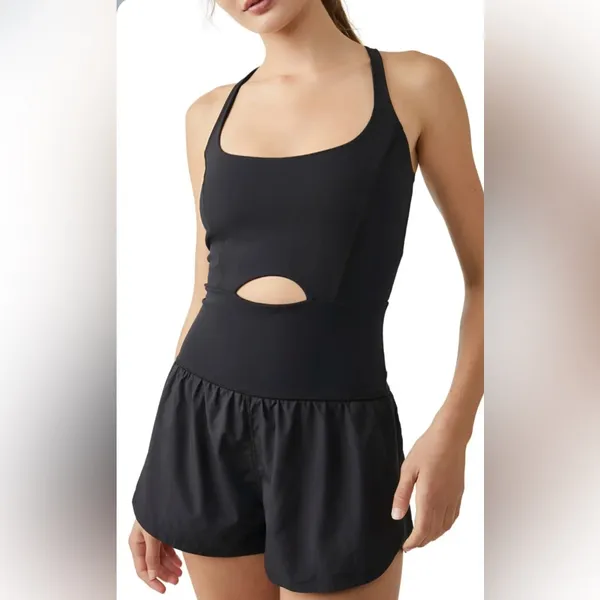 Free People Movement NWOT Righteous Runsie Romper Black Size S - Image 5