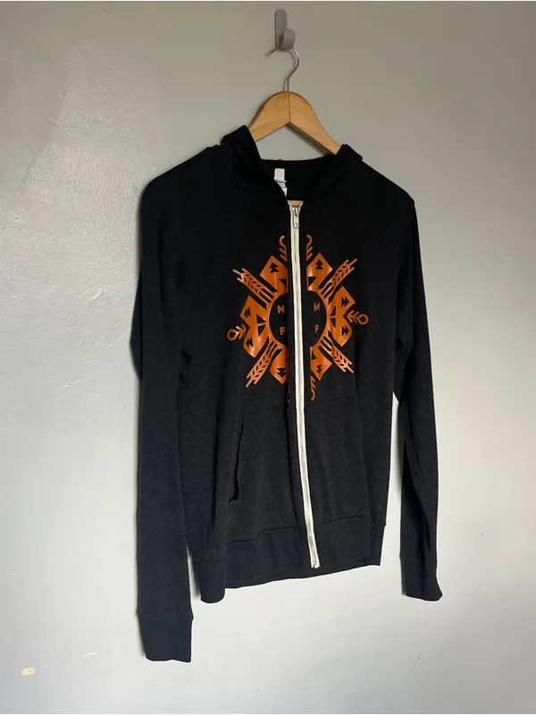 Black Graphic Zip Hoodie Medium Dreamcatcher Design Tribal Medium - Image 3