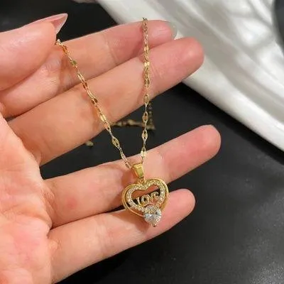18K Gold Plated CZ Diamond Love Heart Pendant Necklace for Women - Image 4