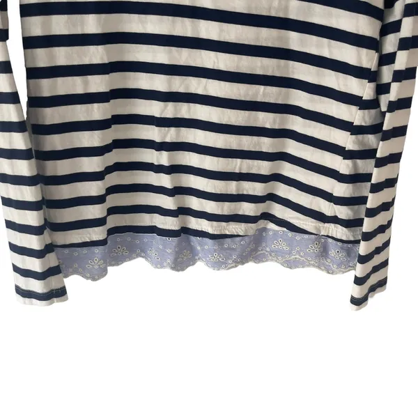 Sanctuary Women's Size Small Striped Navy Cottage Long Sleeve Lace Hem‎ Top - Image 3