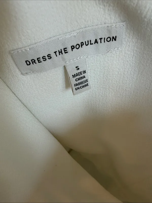 Dress the Population NWOT White One Shoulder Bow Crepe Mini Dress Size S - Image 5