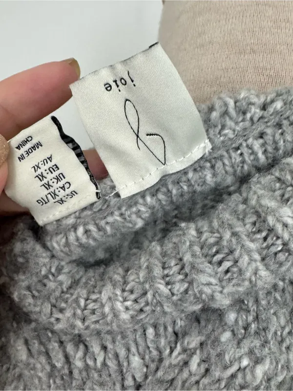 Joie Gray Cable Knit Mock Neck Sweater relaxed fit XL - Image 3